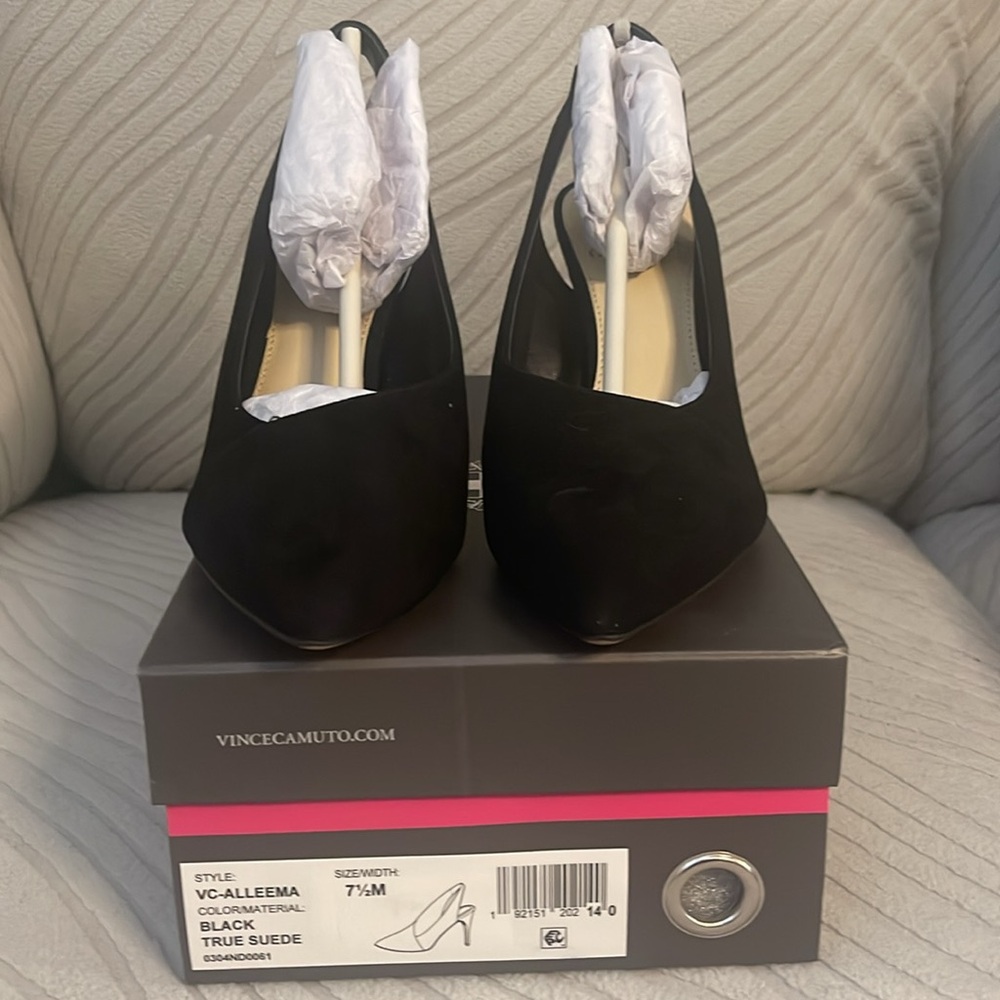 Vince Camuto AMPERETA Pump Black Suede Pointed Toe Sling Back dress Pumps 7,5 US - Picture 6 of 9
